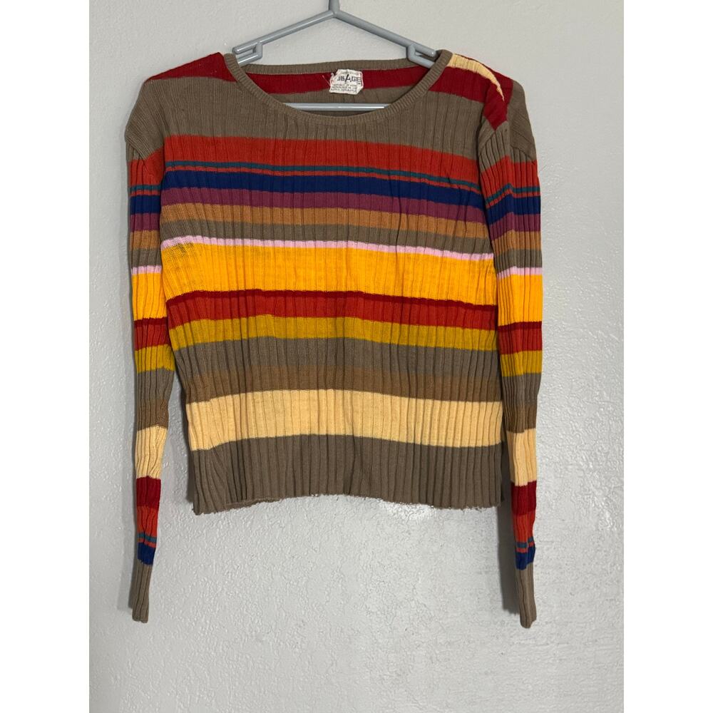 Vintage Crew Neck Striped Sweater Womens Medium Kidcore Bright Y2K 90s Grunge